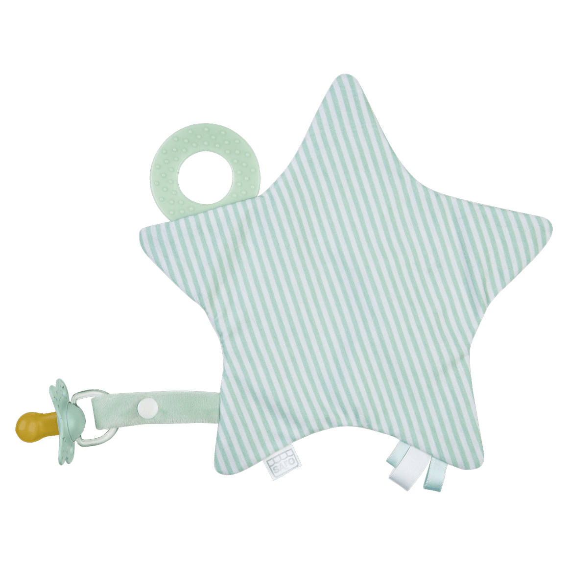 Saro Baby Madrid- Crackling Star Teether- Mint 嬰兒牙膠+星星安撫巾+奶嘴扣 3合1 (不包含奶嘴)