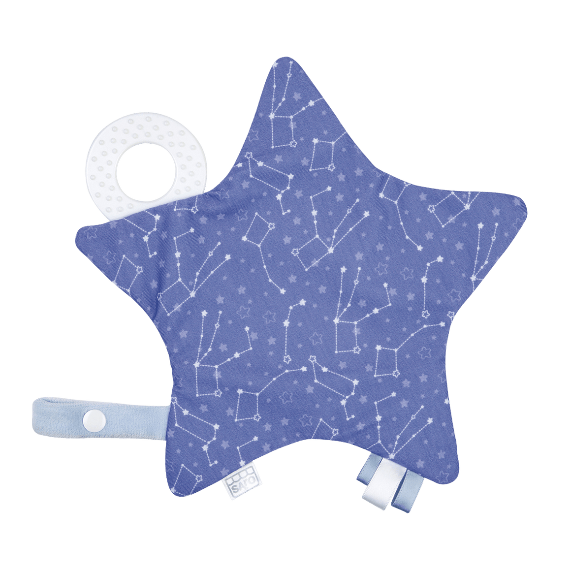 Saro Baby Madrid- Crackling Star Teether- Blue 嬰兒牙膠+星星安撫巾+奶嘴扣 3合1 (不包含奶嘴)