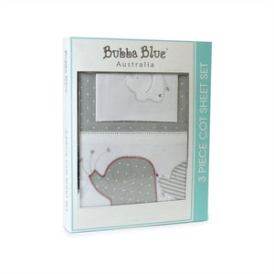 Bubba Blue Australia Petit Elephant Embroidered Cot Sheet Set (澳洲Bubba Blue 休閒大笨象系列-BB床上用品套裝）
