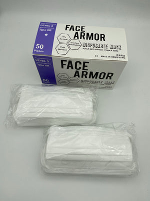 白色 ASTM Level 3/ EN 14683 Type IIR- Face Armor 成人口罩 - 1盒50片非獨立包裝（香港製造）
