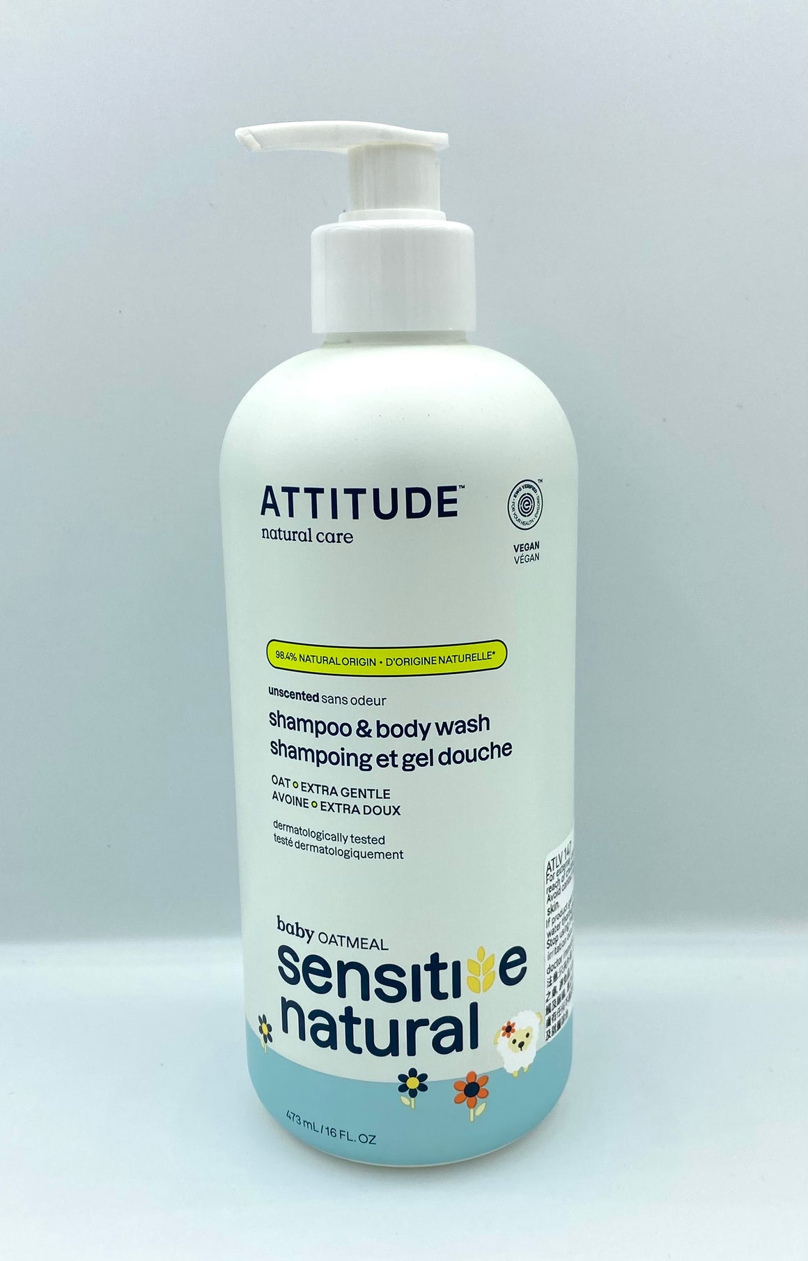 Attitude Canada- SENSITIVE SKIN BABY 2-in-1 Shampoo & Body Wash Unscented 473 ml (嬰幼兒濕疹敏感肌適用天然燕麥洗頭及沖涼液 2合1 - 無味配方 473 ml）