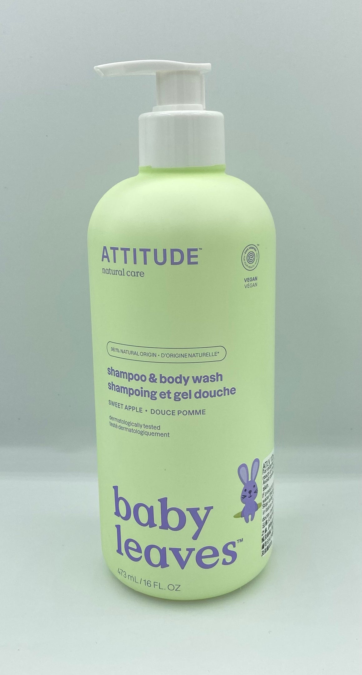 Attitude Canada- Baby Leaves 2 in 1 Shampoo & Bodywash- Sweet Apple 473 ml （幼兒洗頭及沖涼液二合一-蘋果味）