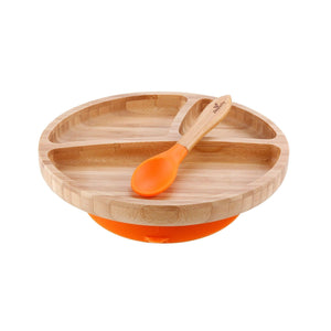 Avanchy TODDLER Bamboo Stay Put Suction Plate + Spoon - Orange (兒童有機大竹盤套裝-橙色）