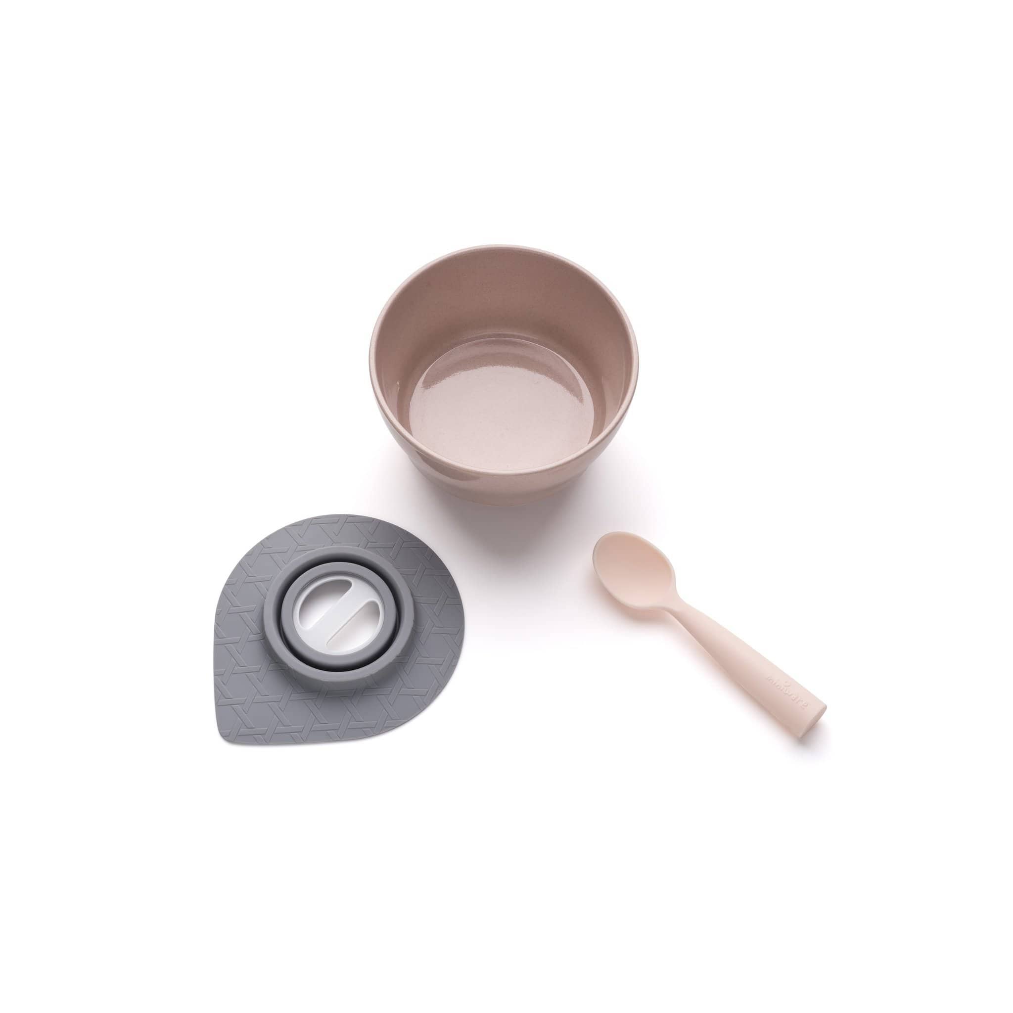 Miniware Taiwan First Bite Set - Cereal Bowl Sandy Stone  + Spoon Peach 台灣Miniware天然植物製飯碗+食用級矽膠匙羹