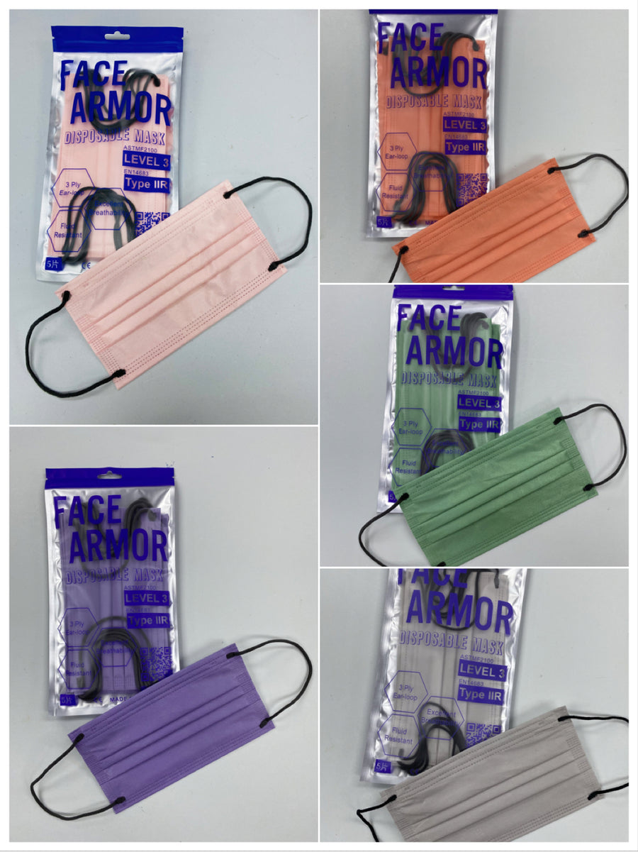 5片裝-文青系- ASTM Level 3/ EN 14683 Type IIR- Face Armor 成人口罩 - 1包共5片裝（香港製造）