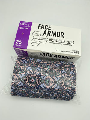 粉紅萬花筒（配白耳繩） ASTM Level 3/ EN 14683 Type IIR- Face Armor 成人口罩 - 1盒共25片，非獨立包裝（香港製造)