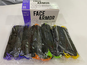 全黑片（配彩色耳繩”隨機” )ASTM Level 3/ EN 14683 Type IIR- Face Armor 成人口罩 - 1盒共50片，非獨立包裝（香港製造）